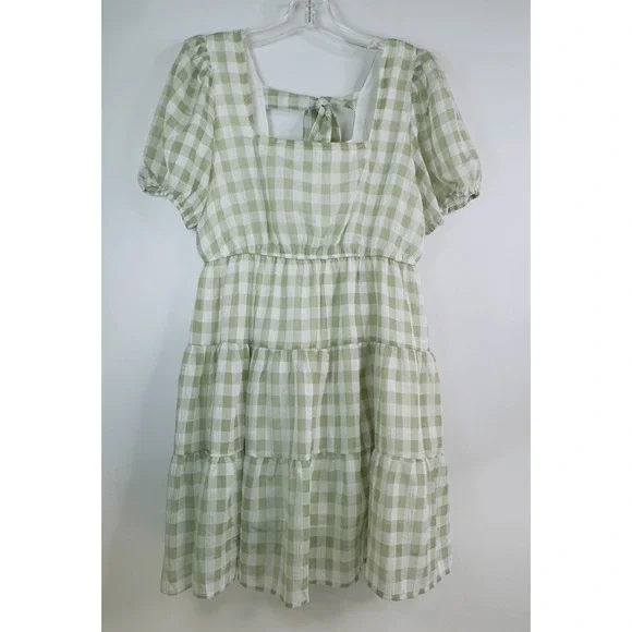 Mine Green and white checkered Dress Size Large - Picture 2 of 12